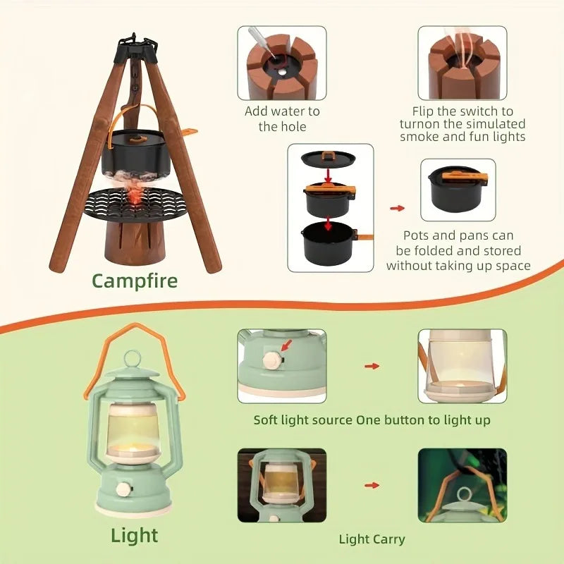 Kinder-Camping-Set, Spielzeug, Outdoor-Explorer-Set, Rollenspiel, optional, Zelt, Lagerfeuer, Fernglas, Uhr, Tasche, Geburtstagsgeschenk für Jungen und Mädchen