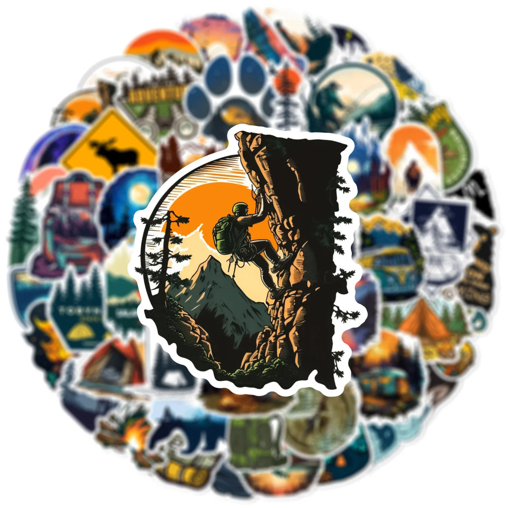 50pcs Forest Camping Hiking Outdoor Stickers Travel Scenery Decals Suitcase Luggage Bike Car Waterproof Graffiti Sticker Toys