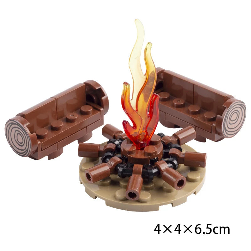 MOC Military Medieval Building Blocks Solider Figures Accessories Bonfire Tent Roast Chicken Camping Scene Mini Bricks Gifts