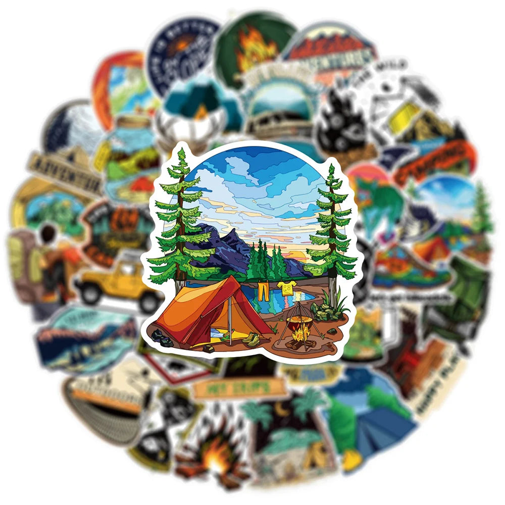 10/30/50pcs Outdoor Hiking Camping Graffiti Stickers Cartoon Decal Skateboard Motorcycle Laptop Car Bike Cool Waterproof Sticker