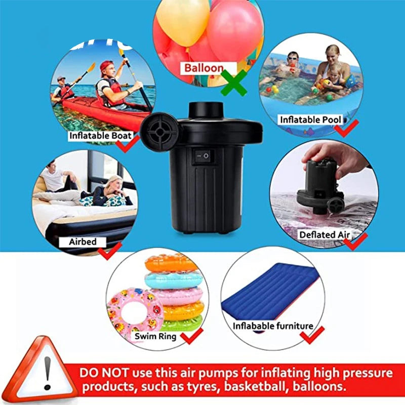 220V Electric Inflatable Pump Quick Air Filling Compressor With 3 Nozzles For Car Camping Life Buoy Boat Cushion Home Use