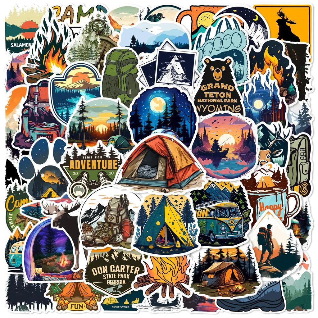 50pcs Forest Camping Hiking Outdoor Stickers Travel Scenery Decals Suitcase Luggage Bike Car Waterproof Graffiti Sticker Toys