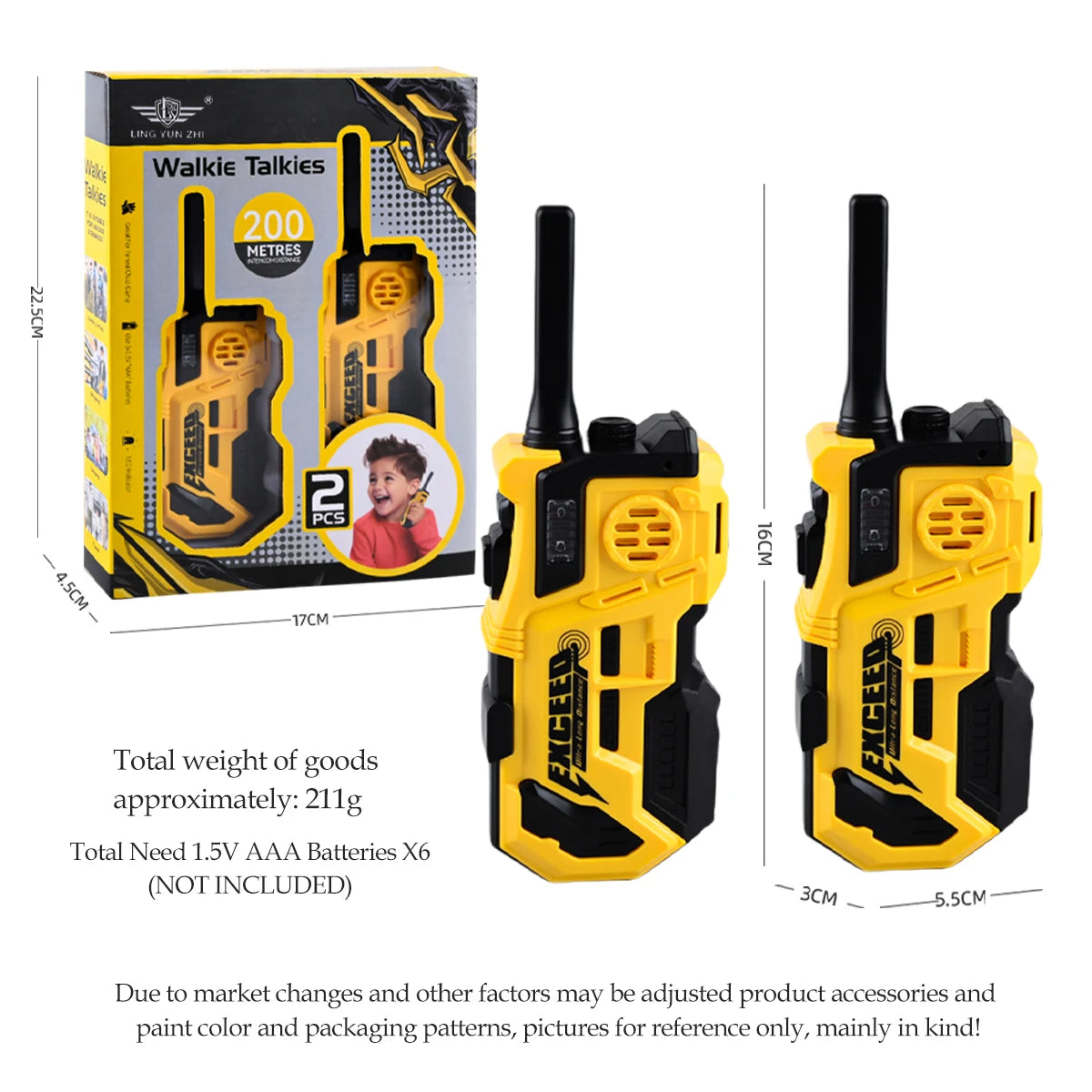 Walkie Talkies, 2 Pcs Long Range Talkies Toys for Kids Channels 2 Way Radio Toy with Light, for  Outdoor Sports Camping Climbing
