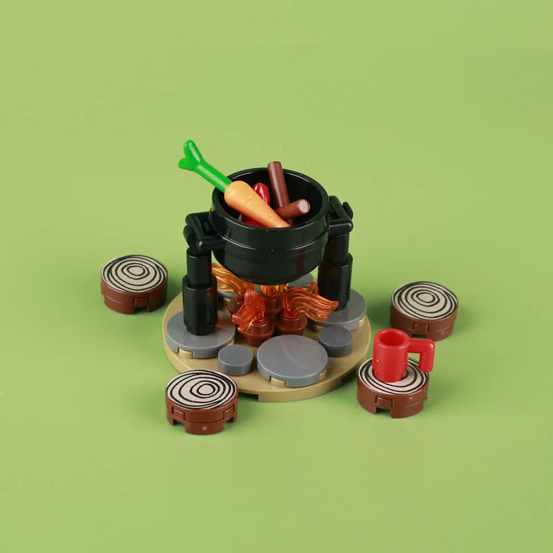 MOC Military Medieval Building Blocks Solider Figures Accessories Bonfire Tent Roast Chicken Camping Scene Mini Bricks Gifts