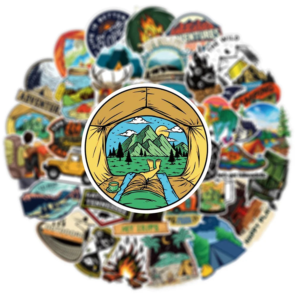 10/30/50pcs Outdoor Hiking Camping Graffiti Stickers Cartoon Decal Skateboard Motorcycle Laptop Car Bike Cool Waterproof Sticker