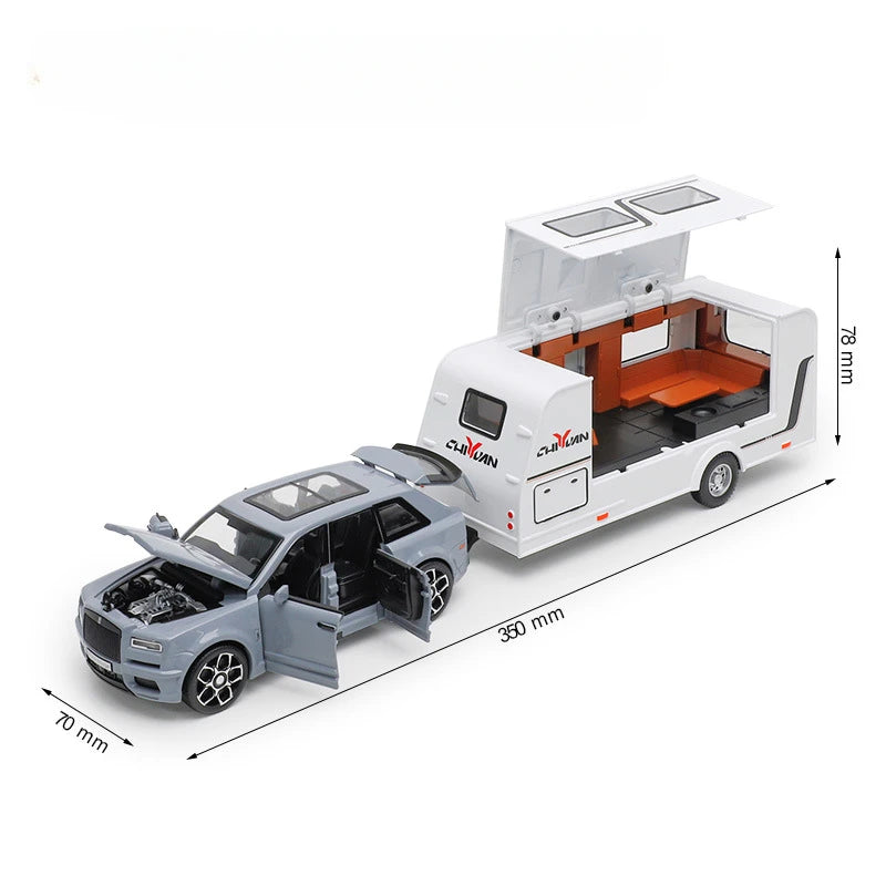 1/32 Rolls Royce Cullinan RV Car Model Alloy Diecast Off-road Vehicle Toy With Sound and Light Camping Car Model  For Boys Gifts